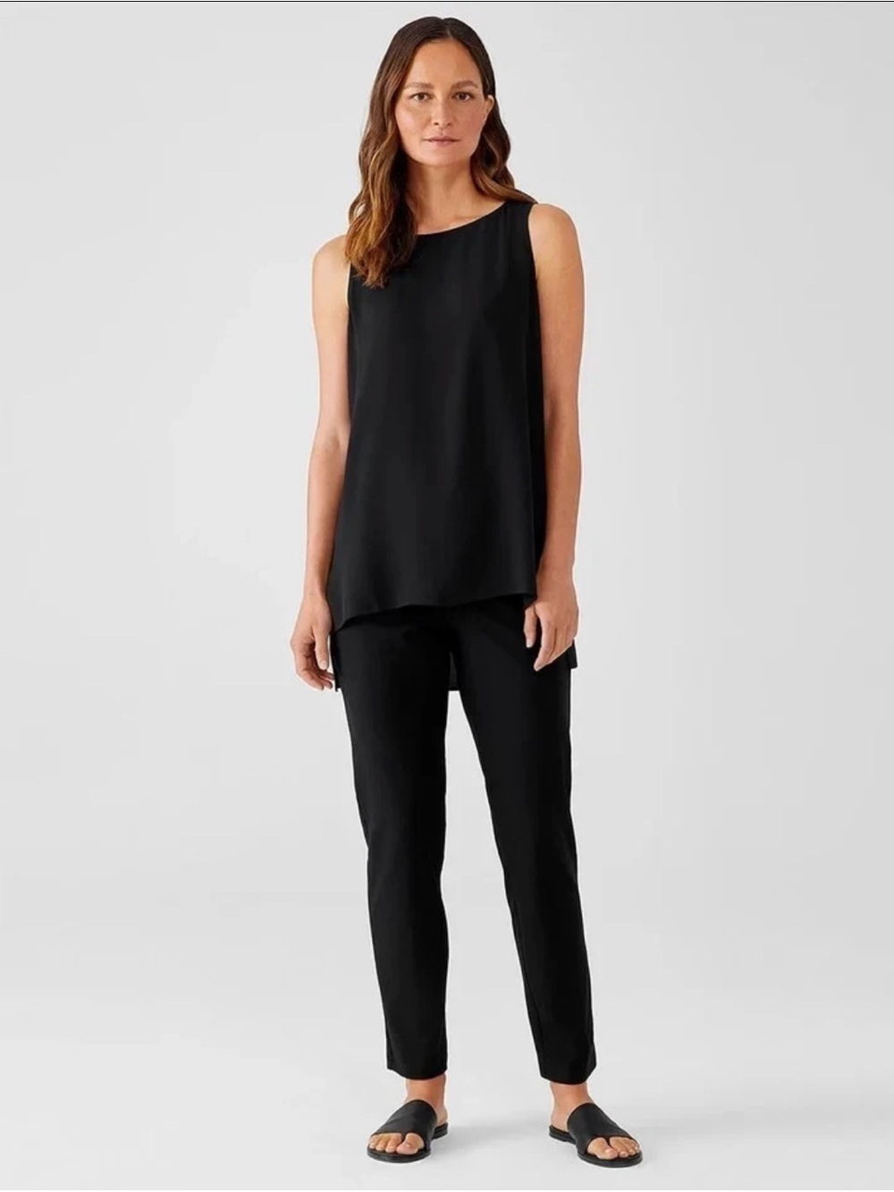 Eileen Fisher Crepe Pants Large Black Washable Stretch Pull On Casual Quiet Lux